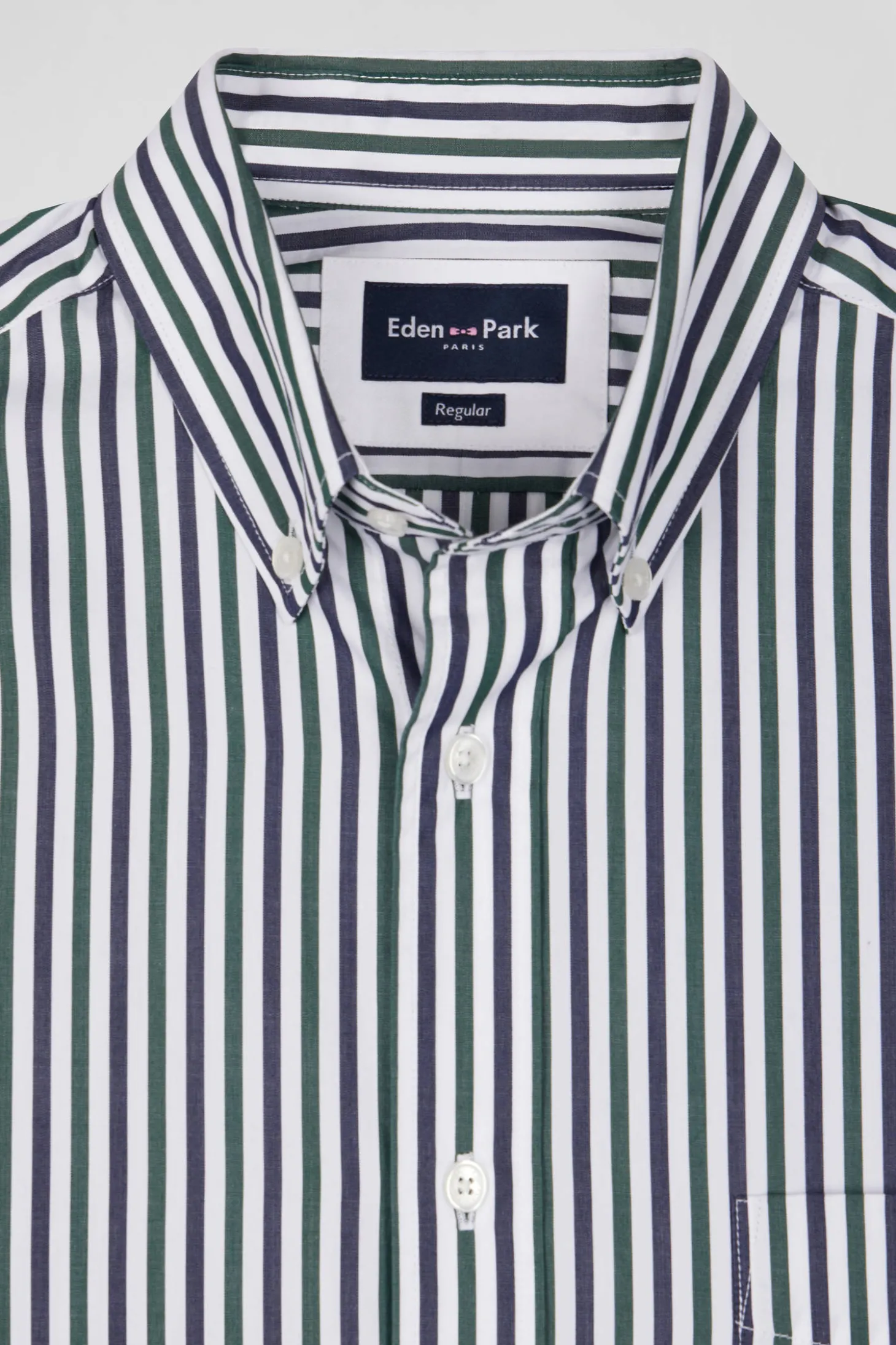 Green striped cotton poplin shirt Regular fit