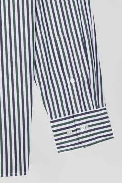 Green striped cotton poplin shirt Regular fit
