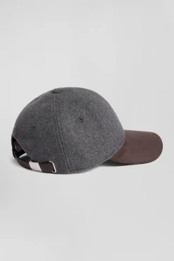 Grey and brown wool felt cap