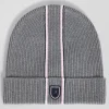 Grey cotton beanie with pink and white stripes