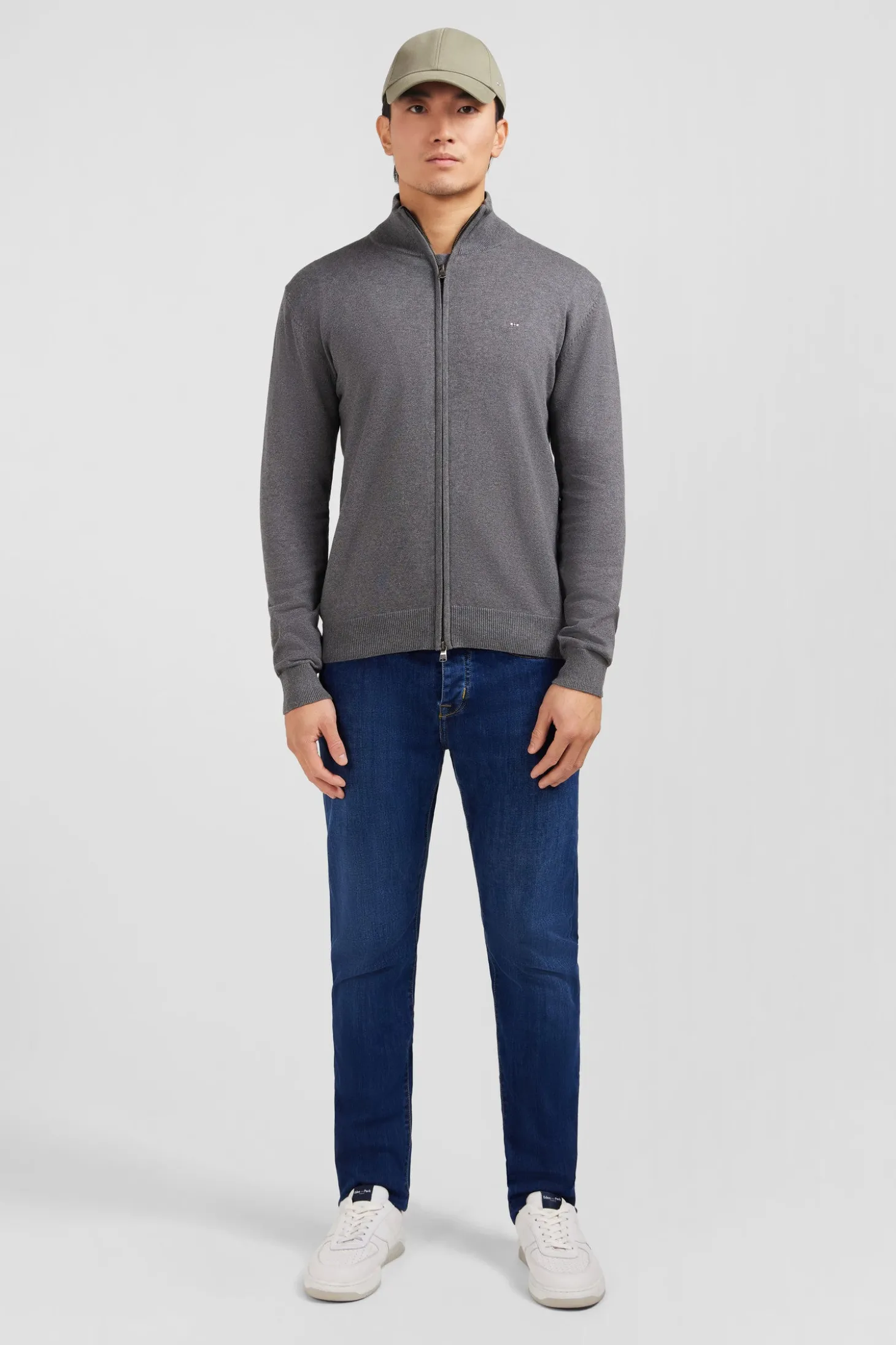 Grey cotton cardigan with zipper