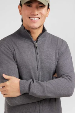 Grey cotton cardigan with zipper
