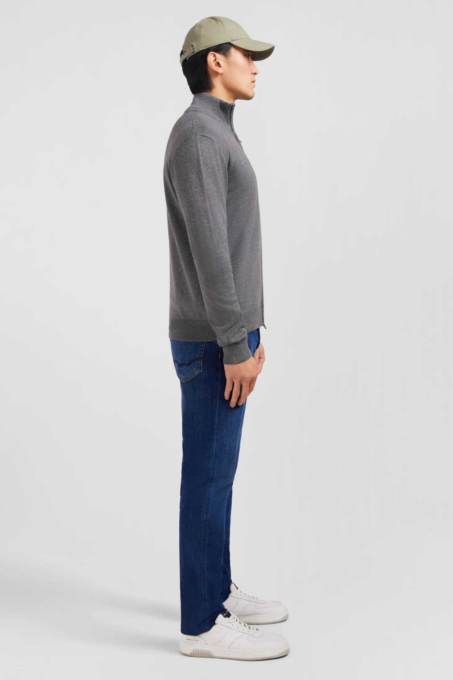 Grey cotton cardigan with zipper