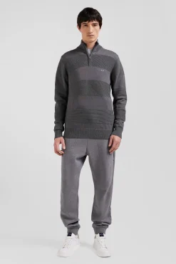 Grey cotton half-zip jumper with knit details Regular fit