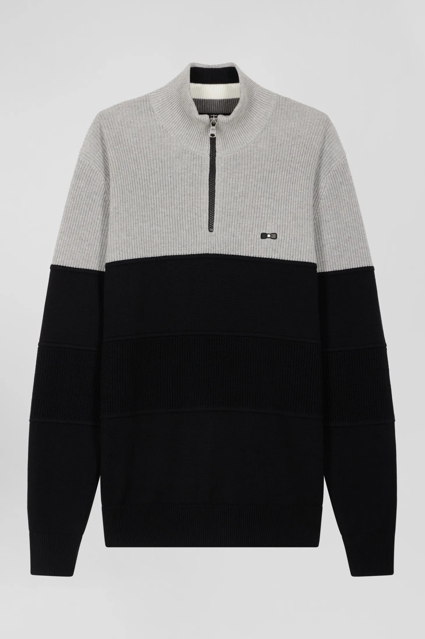 Grey cotton half-zip jumper with knit details Regular fit