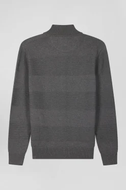 Grey cotton half-zip jumper with knit details Regular fit
