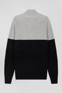 Grey cotton half-zip jumper with knit details Regular fit