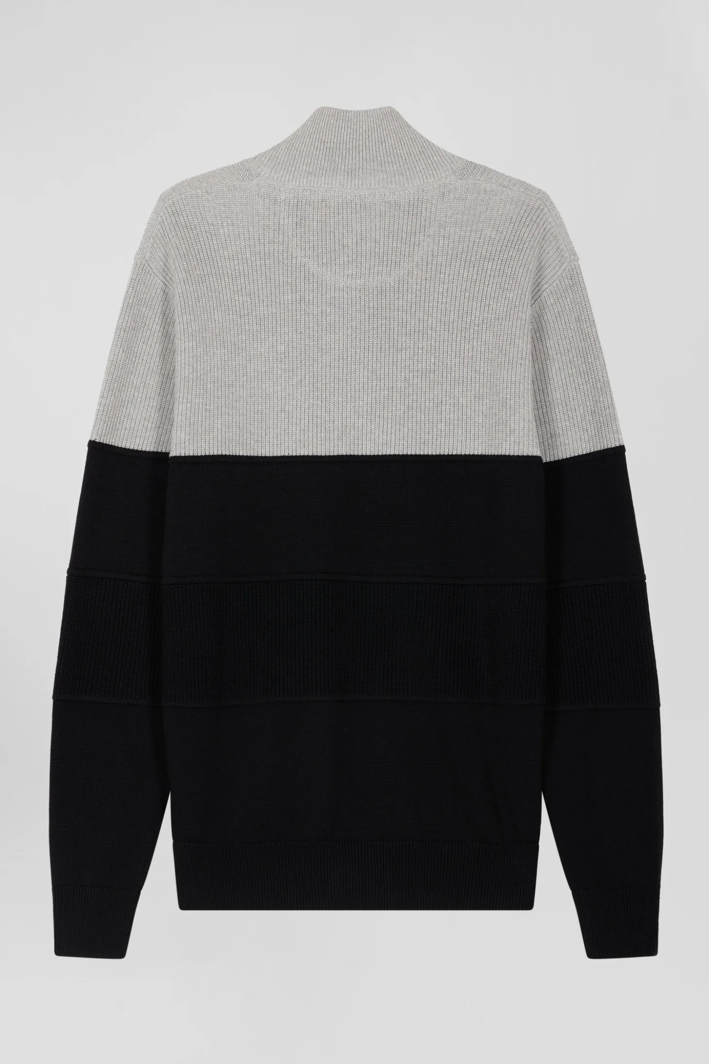 Grey cotton half-zip jumper with knit details Regular fit