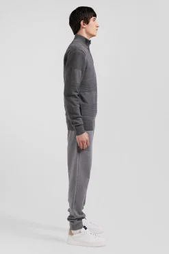 Grey cotton half-zip jumper with knit details Regular fit
