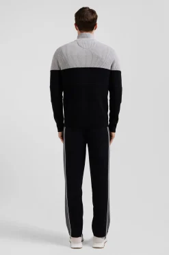 Grey cotton half-zip jumper with knit details Regular fit