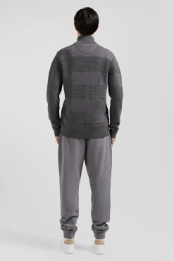 Grey cotton half-zip jumper with knit details Regular fit