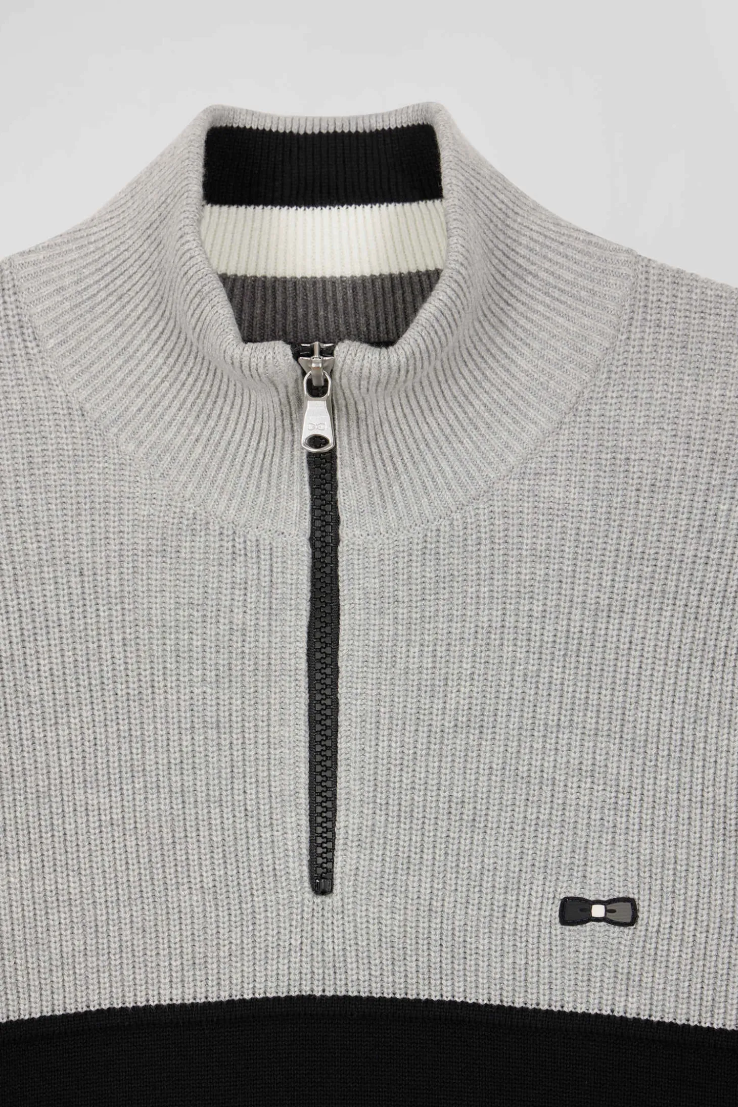 Grey cotton half-zip jumper with knit details Regular fit