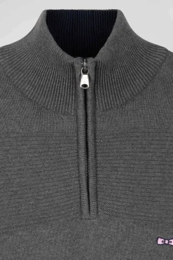 Grey cotton half-zip jumper with knit details Regular fit