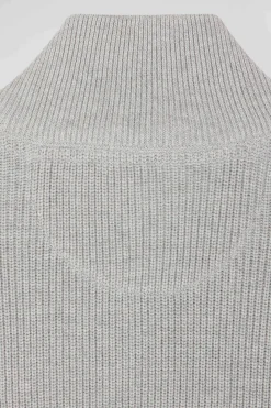 Grey cotton half-zip jumper with knit details Regular fit