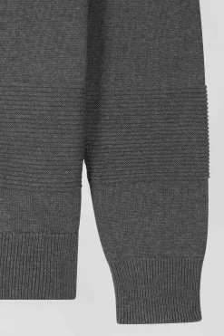 Grey cotton half-zip jumper with knit details Regular fit