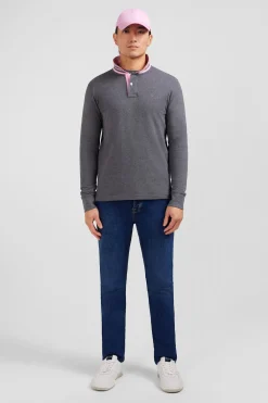 Grey cotton polo with contrasting neck