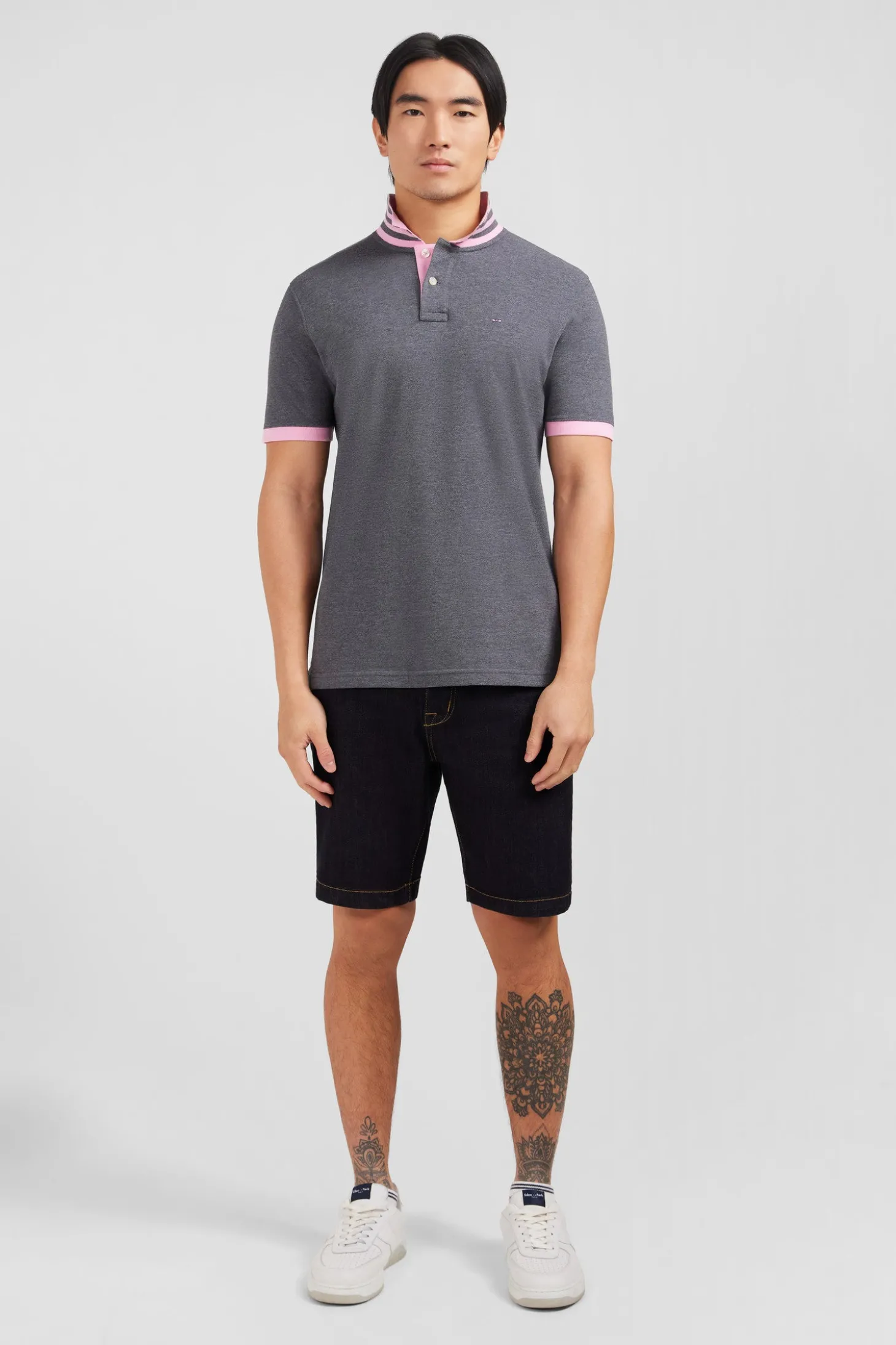Grey pima cotton polo with contrasting accents