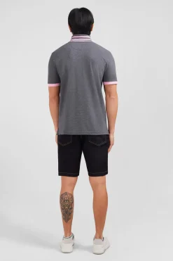 Grey pima cotton polo with contrasting accents
