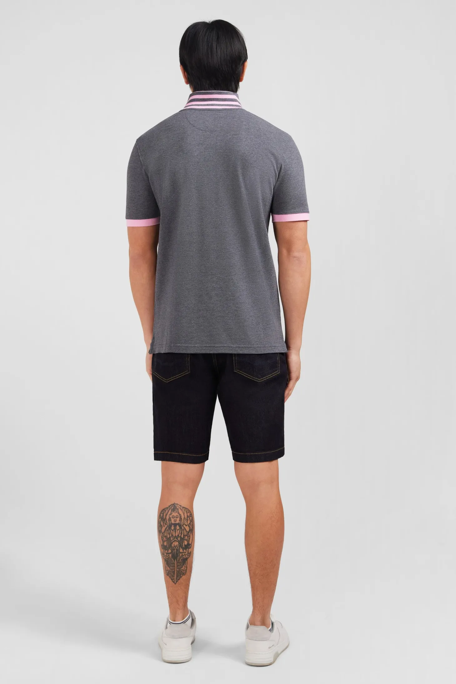 Grey pima cotton polo with contrasting accents