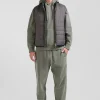 Grey quilted sleeveless high collar down vest
