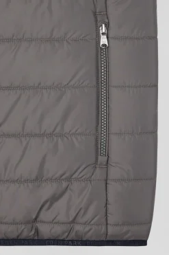 Grey quilted sleeveless high collar down vest
