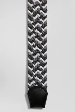 Grey rubber stretch braided belt with silver metal buckle