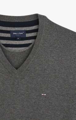 Grey V-neck cotton jersey jumper