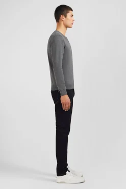 Grey V-neck cotton jersey jumper