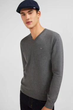 Grey V-neck cotton jersey jumper