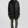 Khaki long hooded nylon parka