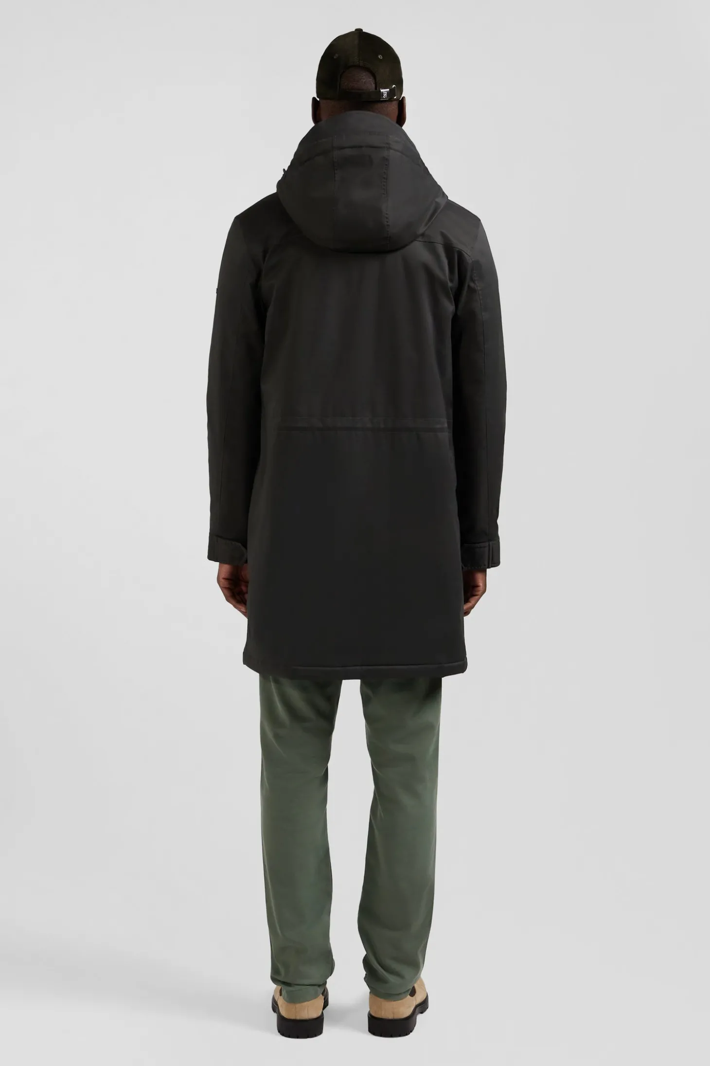 Khaki long hooded nylon parka