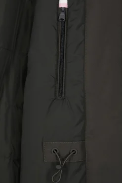 Khaki long hooded nylon parka