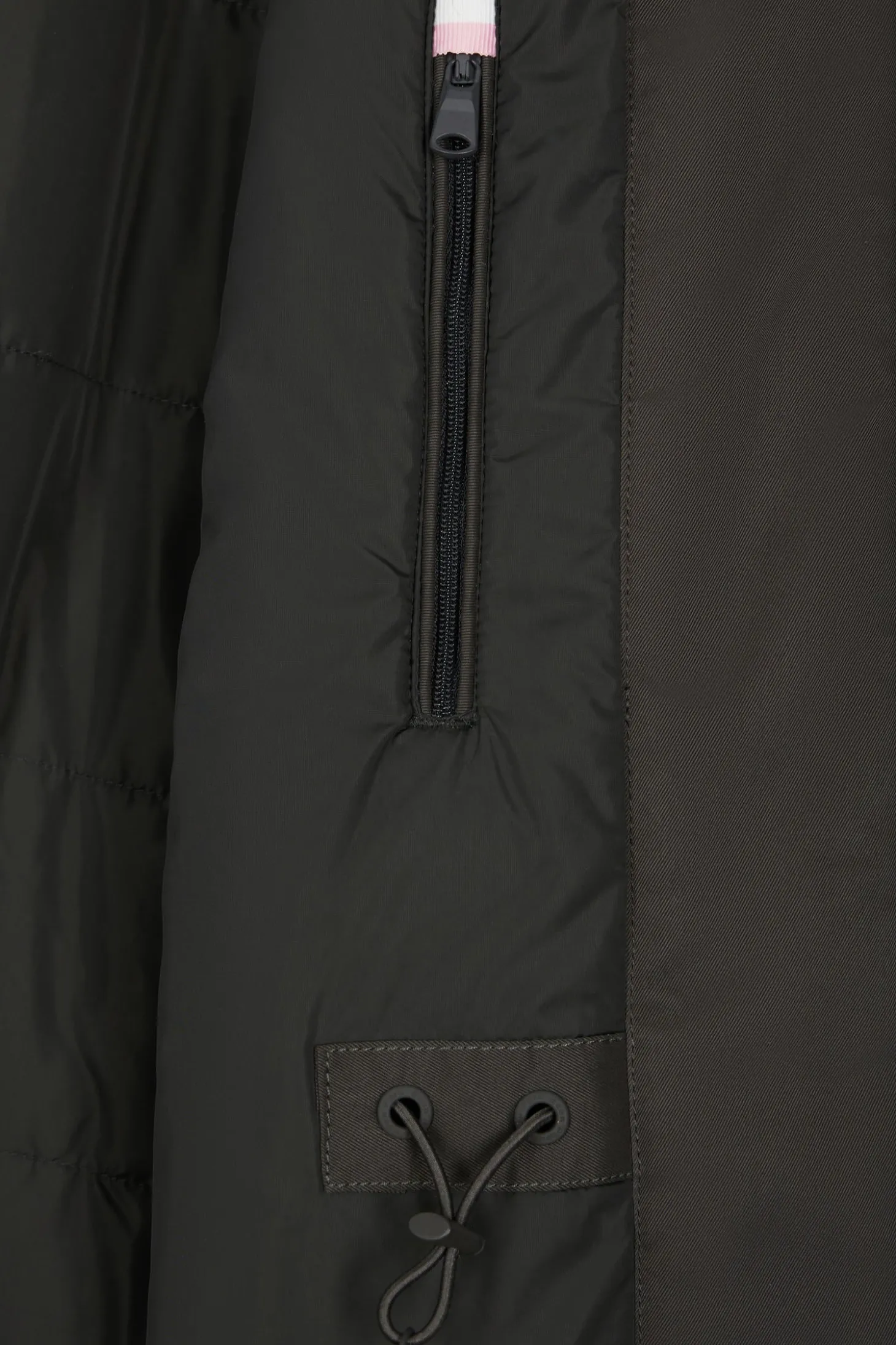 Khaki long hooded nylon parka
