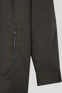 Khaki long hooded nylon parka
