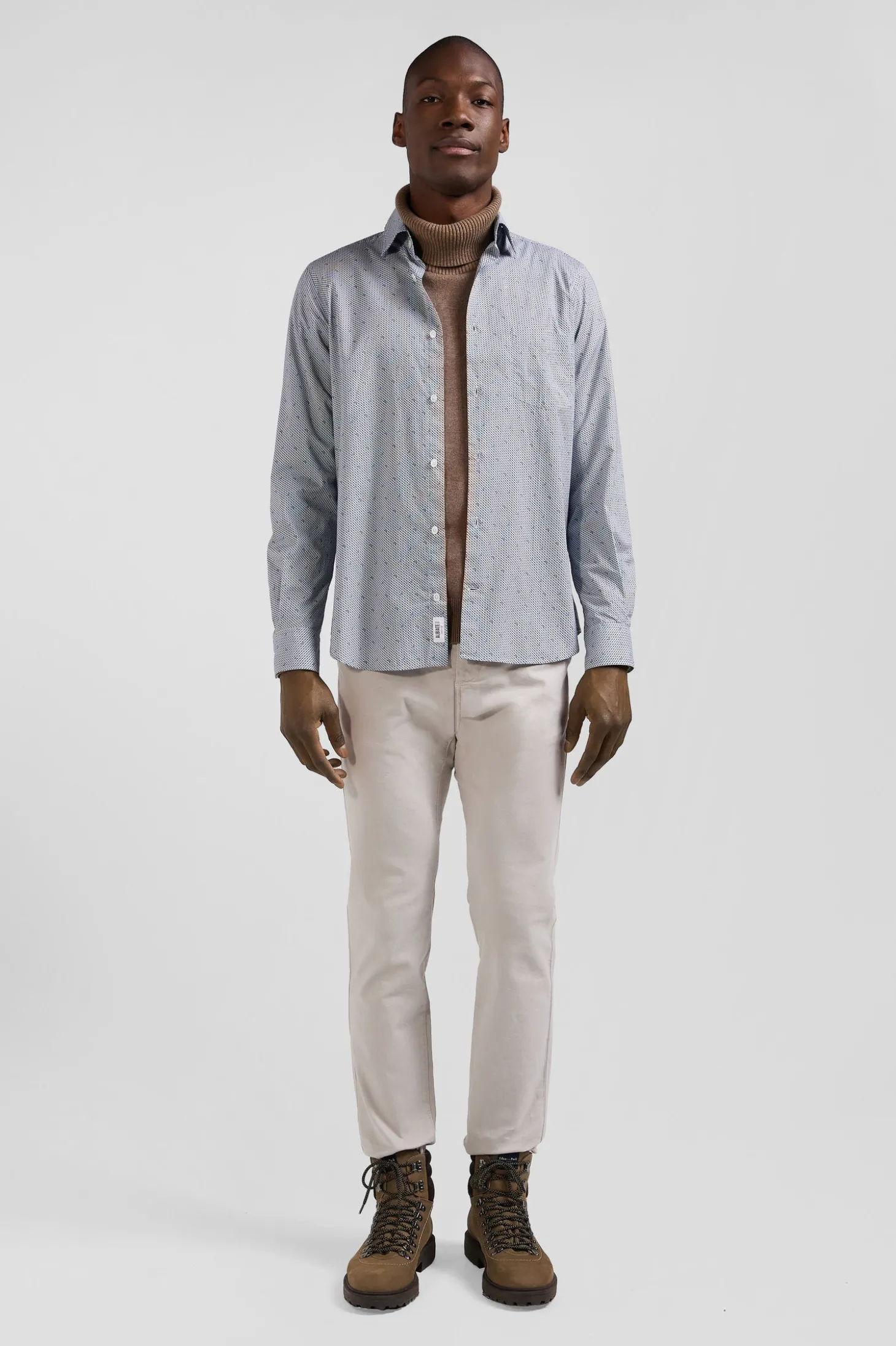 Light blue micro-motif cotton shirt Slim fit