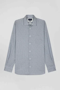 Light blue micro-motif cotton shirt Slim fit