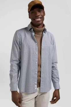 Light blue micro-motif cotton shirt Slim fit