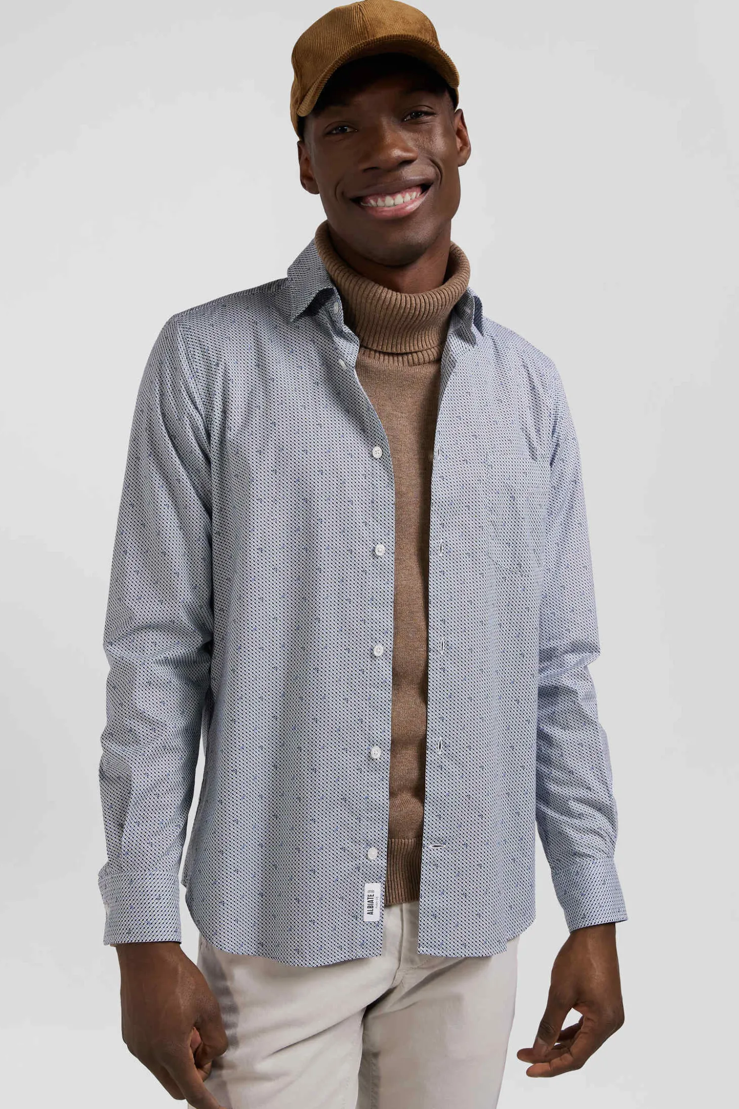 Light blue micro-motif cotton shirt Slim fit