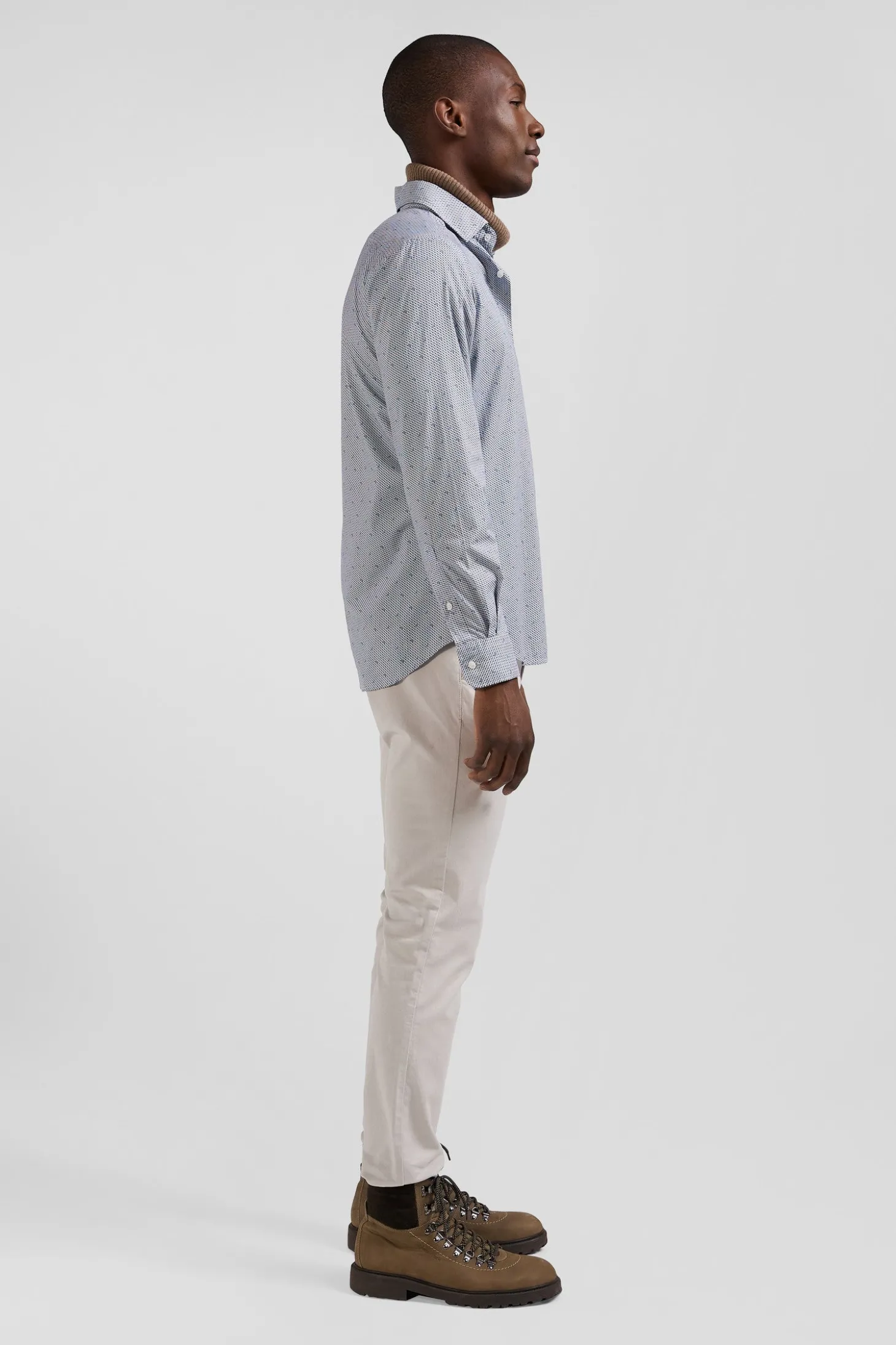 Light blue micro-motif cotton shirt Slim fit