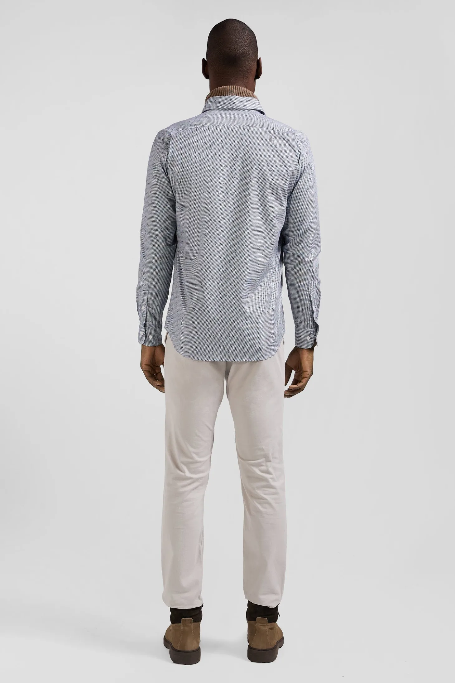 Light blue micro-motif cotton shirt Slim fit