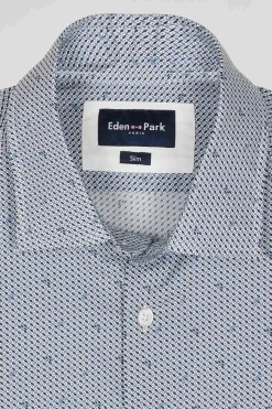 Light blue micro-motif cotton shirt Slim fit