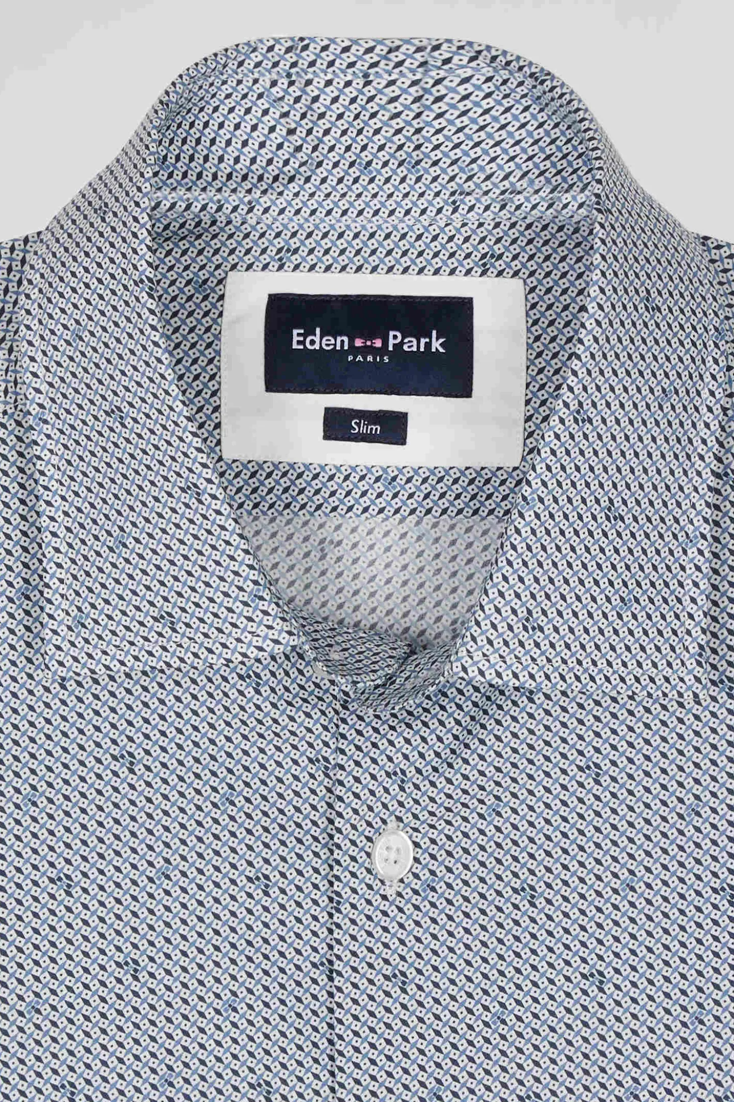 Light blue micro-motif cotton shirt Slim fit