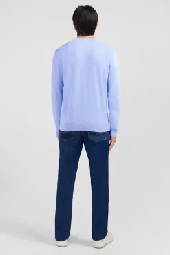 Light blue V-neck cotton jersey jumper