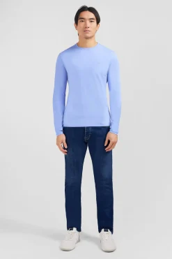 Long sleeved blue cotton t-shirt
