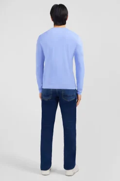 Long sleeved blue cotton t-shirt