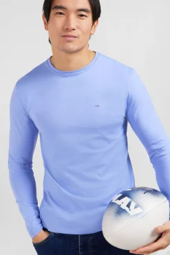 Long sleeved blue cotton t-shirt