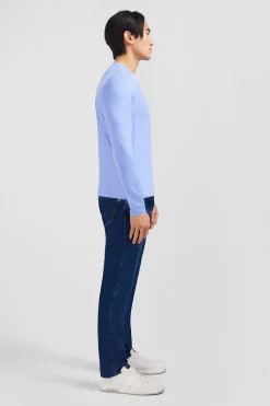 Long sleeved blue cotton t-shirt