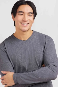 Long sleeved grey V neck t-shirt