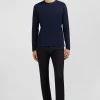 Long sleeved navy blue cotton t-shirt