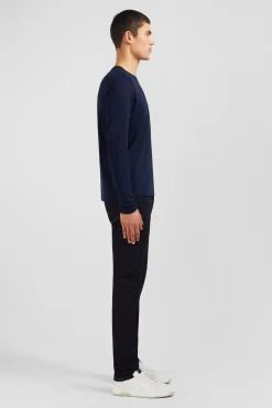 Long sleeved navy blue cotton t-shirt